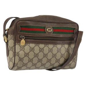 GUCCI GG Supreme Web Sherry Line Bag PVC Beige Gold 119 02 087 Auth 154660
